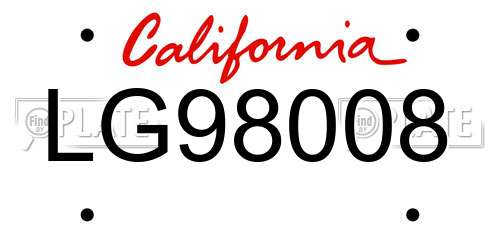 LG98008 California License Plate