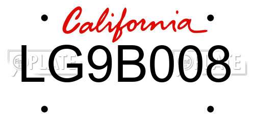 LG9B008 California License Plate
