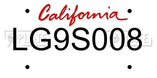 LG9S008 California License Plate