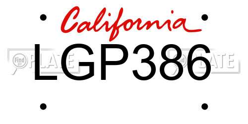 LGP386 California License Plate