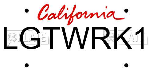 LGTWRK1 California License Plate