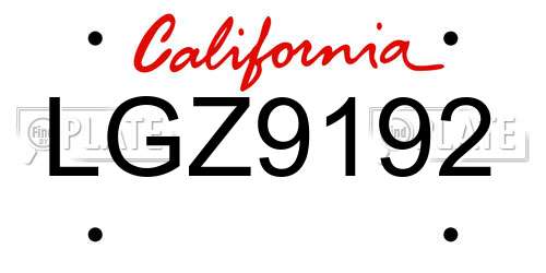 LGZ9192 California License Plate