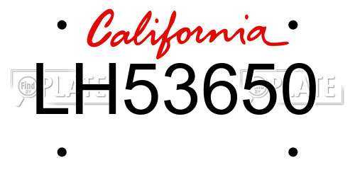 LH53650 California License Plate