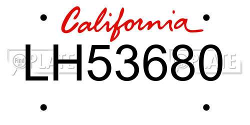 LH53680 California License Plate