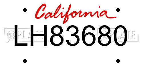 LH83680 California License Plate