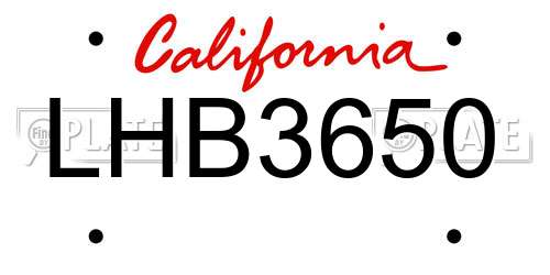 LHB3650 California License Plate