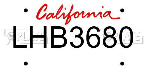 LHB3680 California License Plate