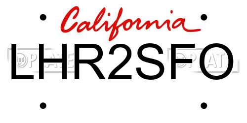 LHR2SFO California License Plate