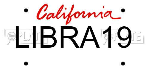 LIBRA19 California License Plate