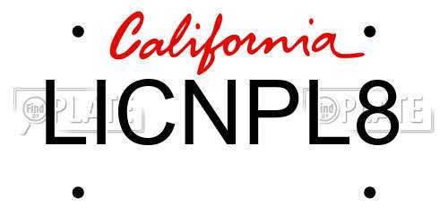 LICNPL8 California License Plate