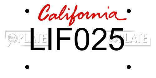 LIF025 California License Plate