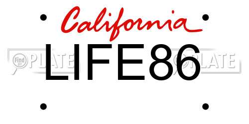 LIFE86 California License Plate