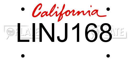 LINJ168 California License Plate