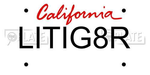LITIG8R California License Plate