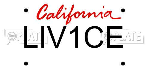 LIV1CE California License Plate