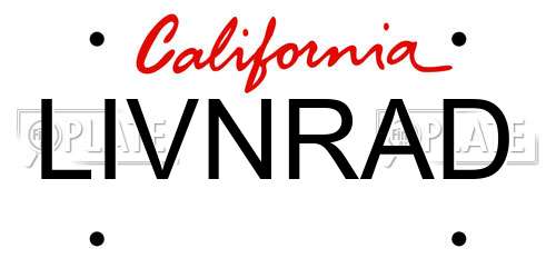 LIVNRAD California License Plate