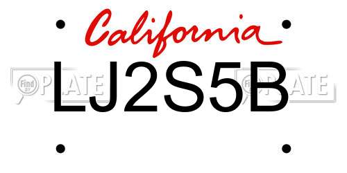 LJ2S5B California License Plate
