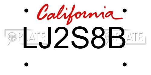LJ2S8B California License Plate