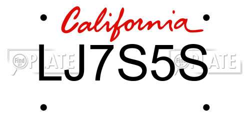 LJ7S5S California License Plate