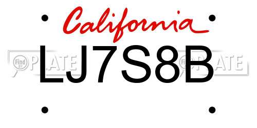 LJ7S8B California License Plate