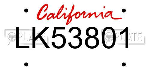 LK53801 California License Plate