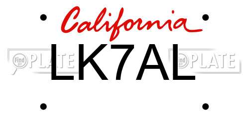 LK7AL California License Plate