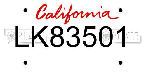 LK83501 California License Plate