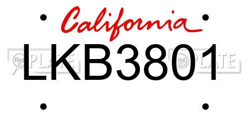LKB3801 California License Plate