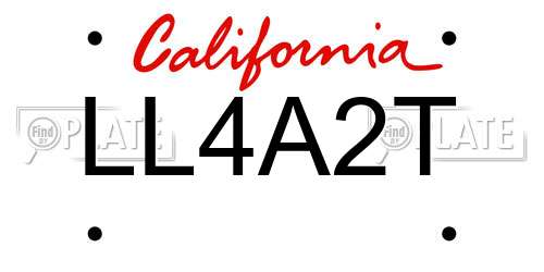 LL4A2T California License Plate