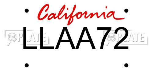 LLAA72 California License Plate