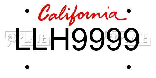 LLH9999 California License Plate