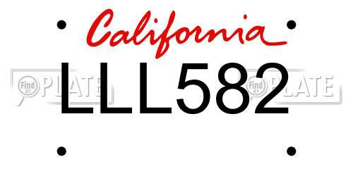 LLL582 California License Plate