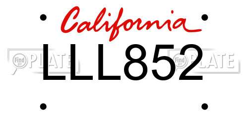 LLL852 California License Plate