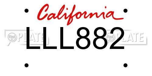 LLL882 California License Plate