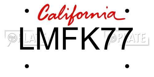 LMFK77 California License Plate