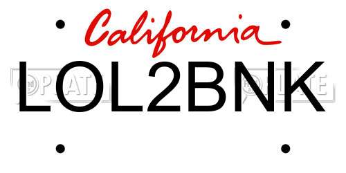 LOL2BNK California License Plate