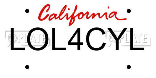 LOL4CYL California License Plate