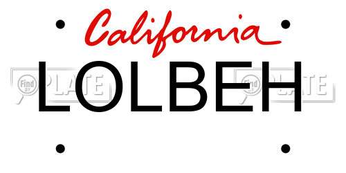 LOLBEH California License Plate