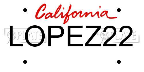 LOPEZ22 California License Plate