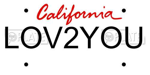 LOV2YOU California License Plate