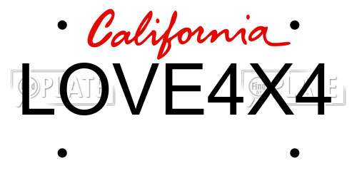 LOVE4X4 California License Plate