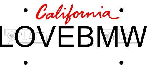 LOVEBMW California License Plate