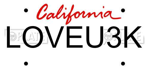 LOVEU3K California License Plate