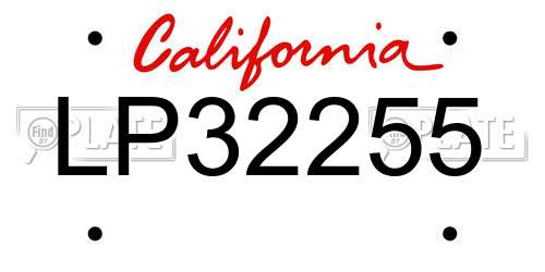 LP32255 California License Plate