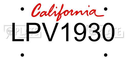 LPV1930 California License Plate