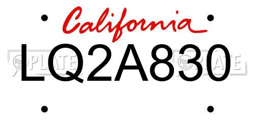 LQ2A830 California License Plate