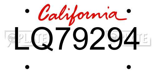 LQ79294 California License Plate