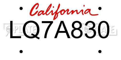 LQ7A830 California License Plate