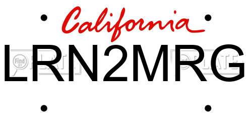 LRN2MRG California License Plate