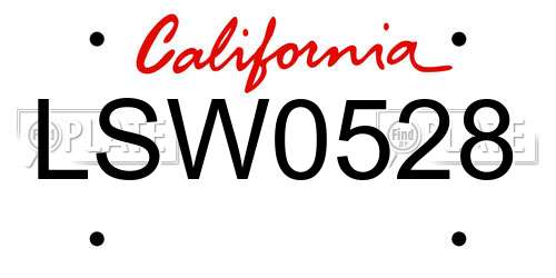 LSW0528 California License Plate